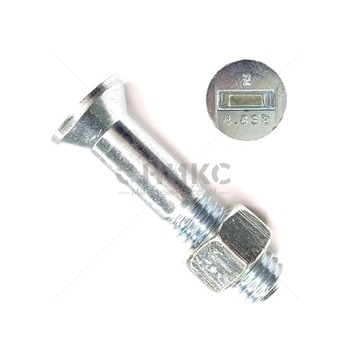 DIN 7969 Винт призонный с потайной головкой с прямым шлицем и гайкой, оцинкованная сталь, М16x45 - Оникс