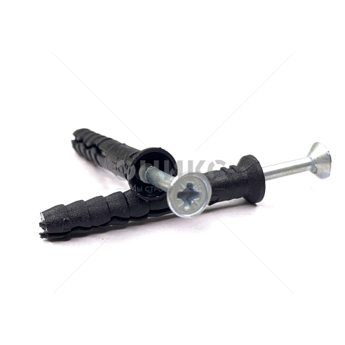 Дюбель-гвоздь с потайным бортом и шурупом, черный, 8x120 - Оникс