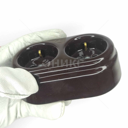 Розетка керамическая двойная с/з 16А Interior Electric шоколад - Оникс