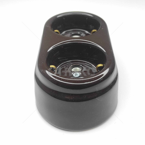 Розетка керамическая двойная с/з 16А Interior Electric шоколад - Оникс